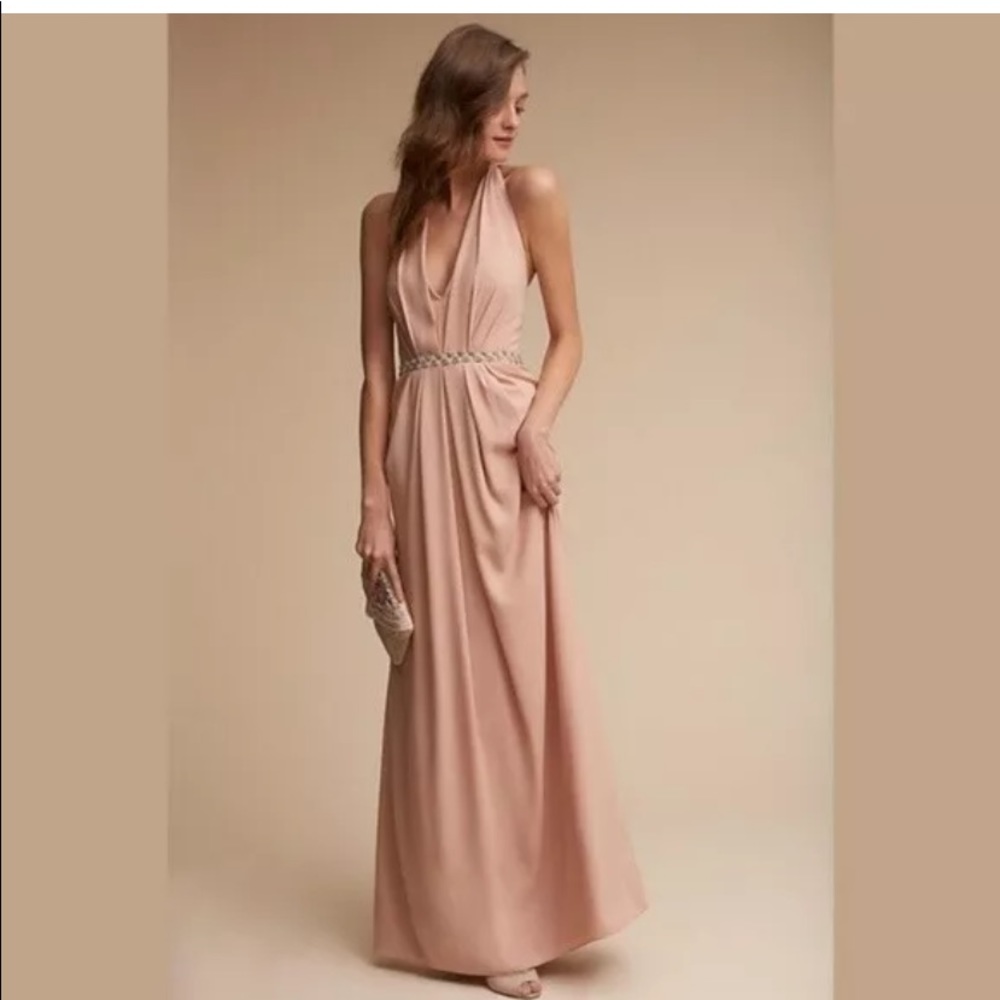 Last chance 🚨🚨NEW BHLDN JILL STUART RASA HALTER PLUNGING NECK MAXI DRESS GOWN - Picture 1 of 5
